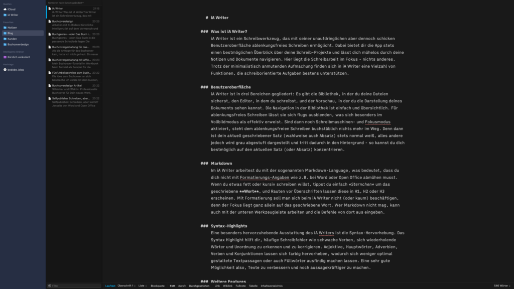 iA Writer Vollbild