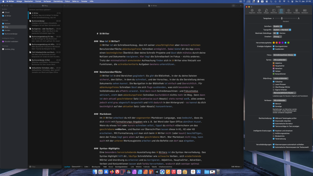 iA Writer Syntax-Hervorhebung
