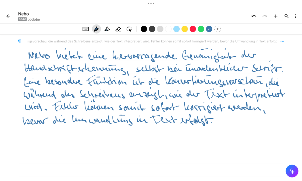 Nebo-App: genaue Handschrifterkennung